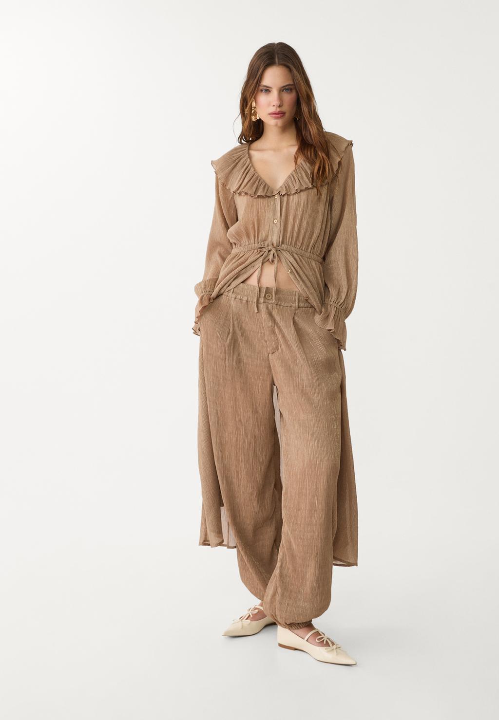 Flowing metallic thread trousers