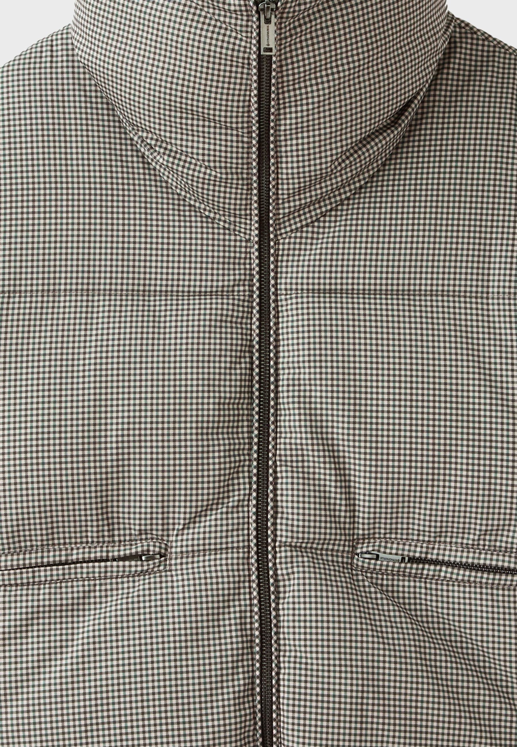 Check high-neck cropped padded jacket — Beige
