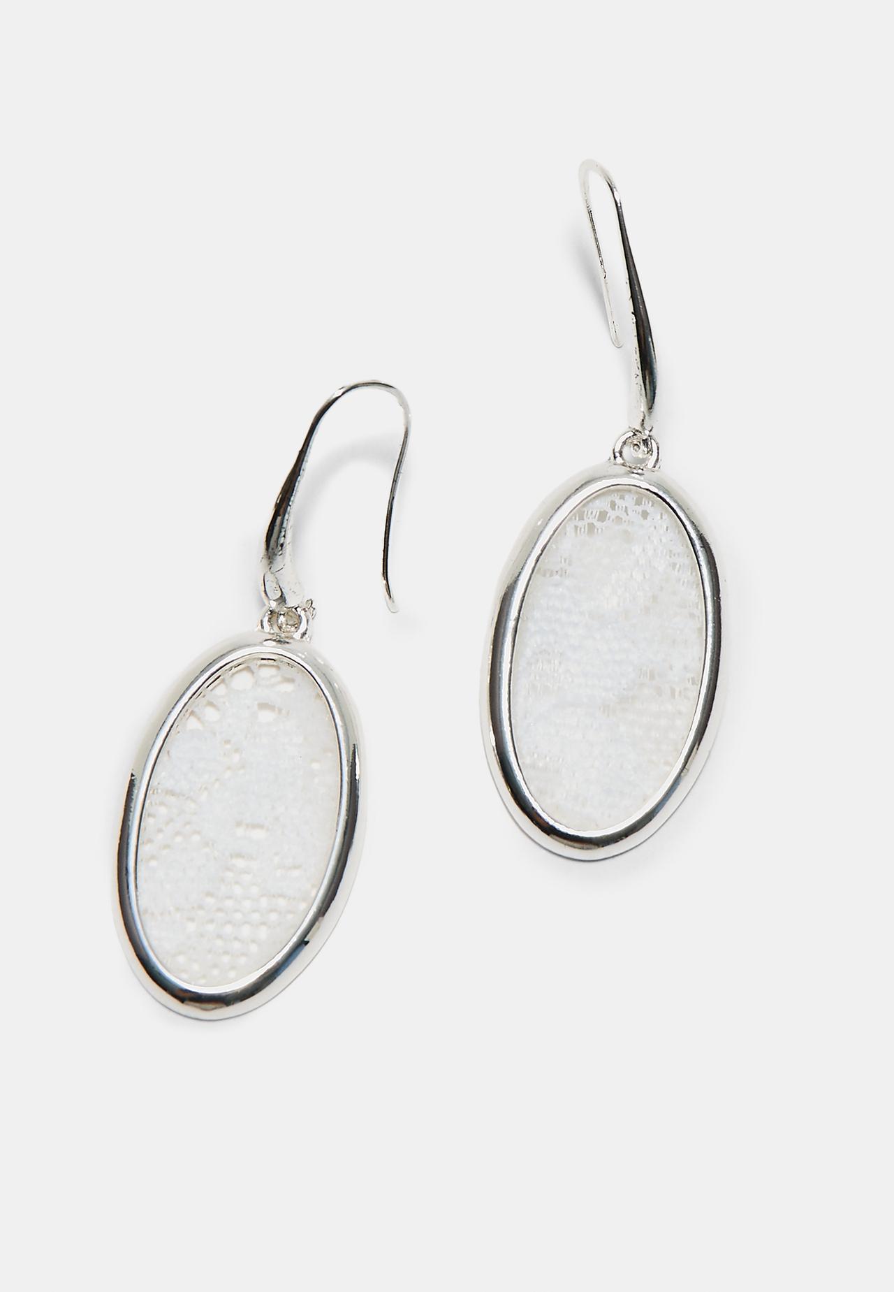 Oval lace dangle earrings — Grey