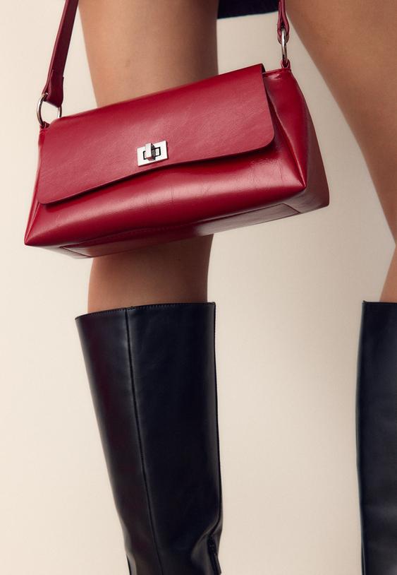 Stradivarius Large Flap Rectangular Mini Bag Red Os