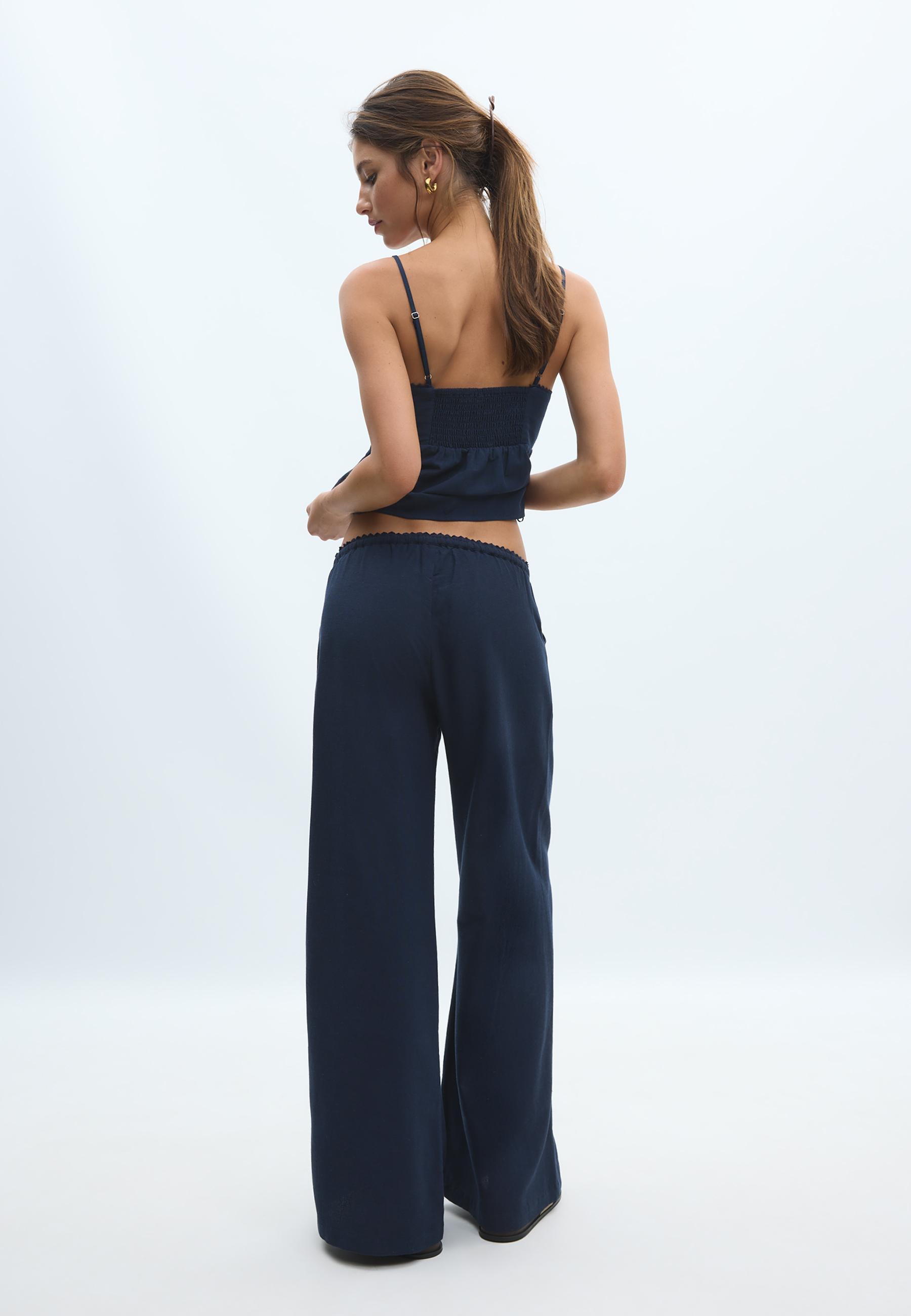 Geniş paça keten görünümlü pantolon - Görsel 8