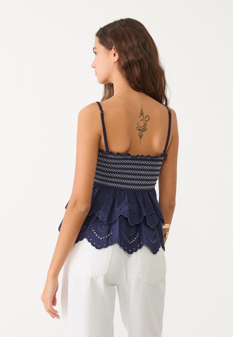 embroidered ruffled top