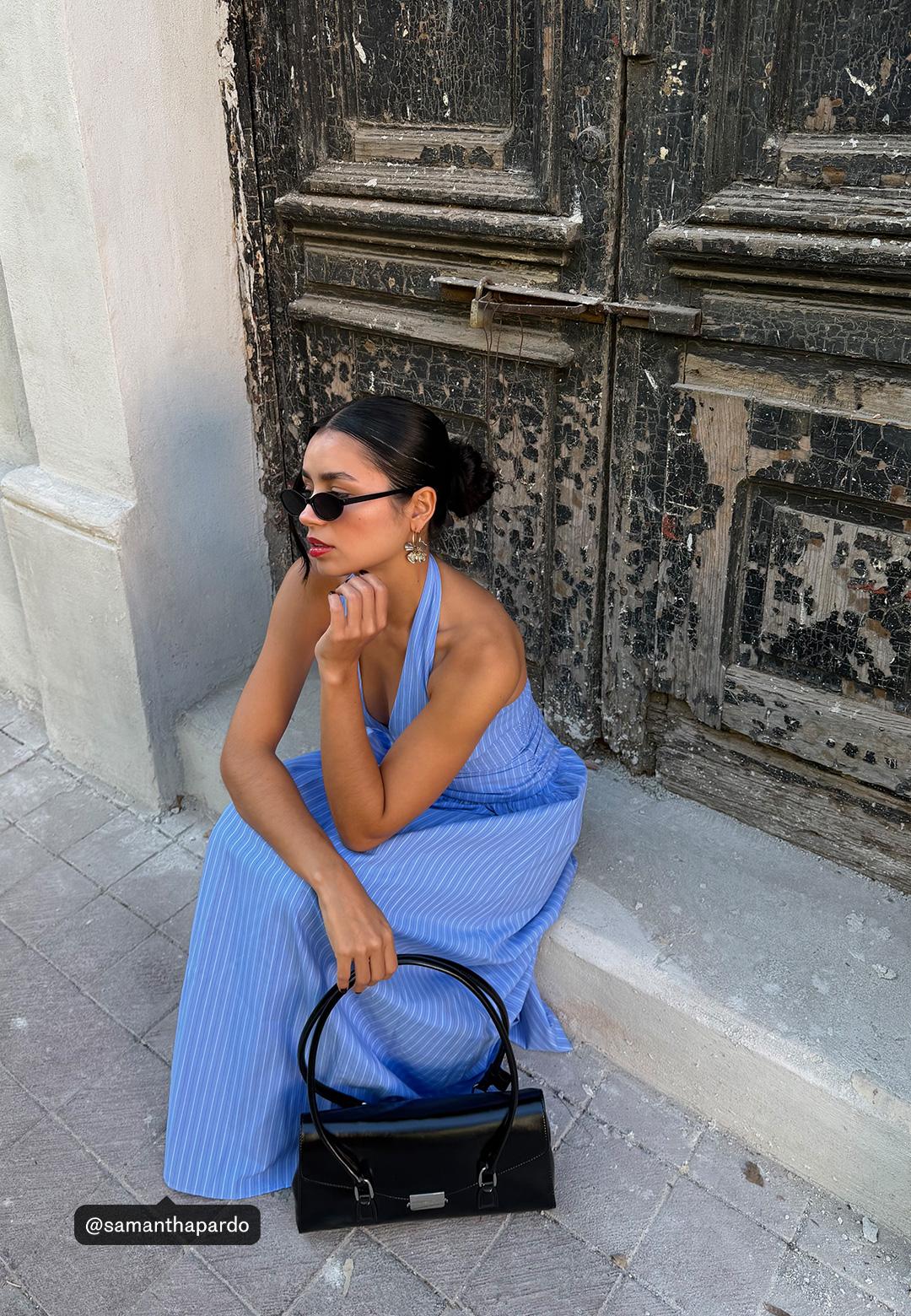 Halter poplin midi dress — Blue