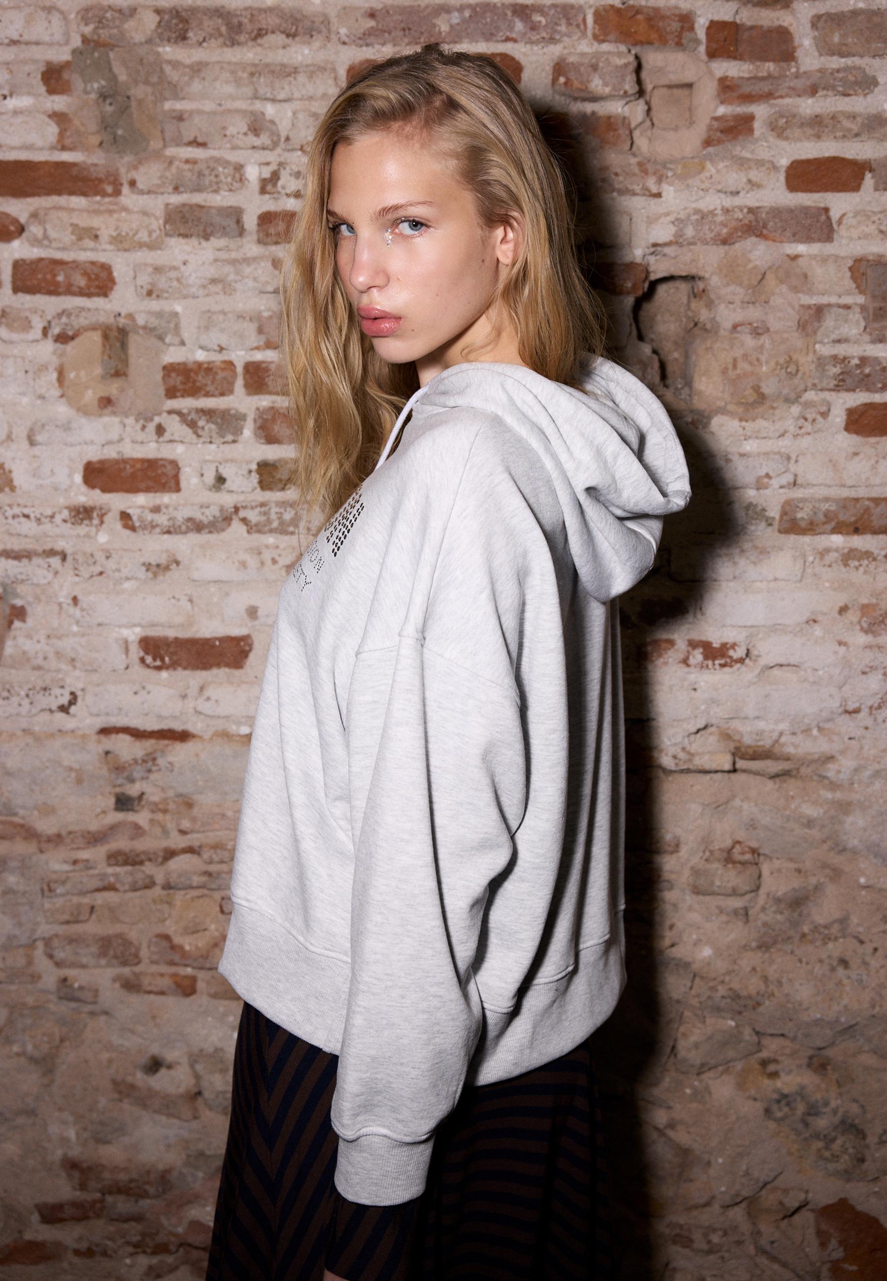 Hoodie with rhinestones — Grey melange