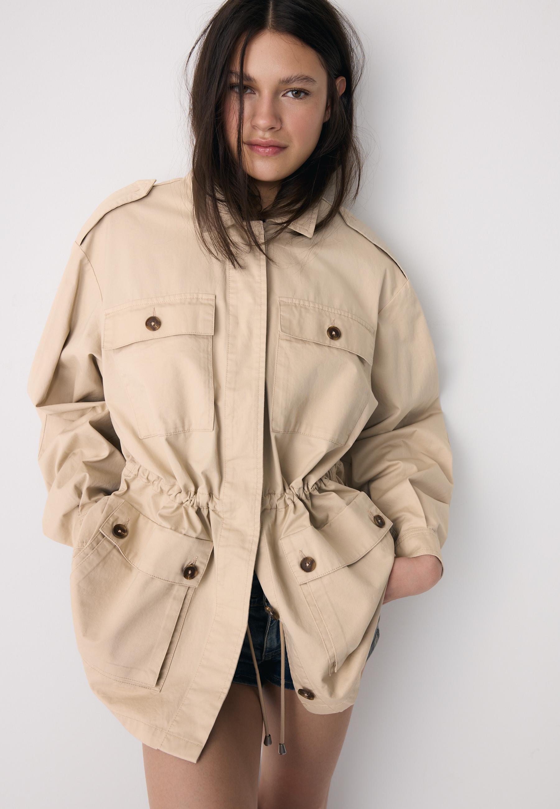 Cotton parka with pockets — Stone