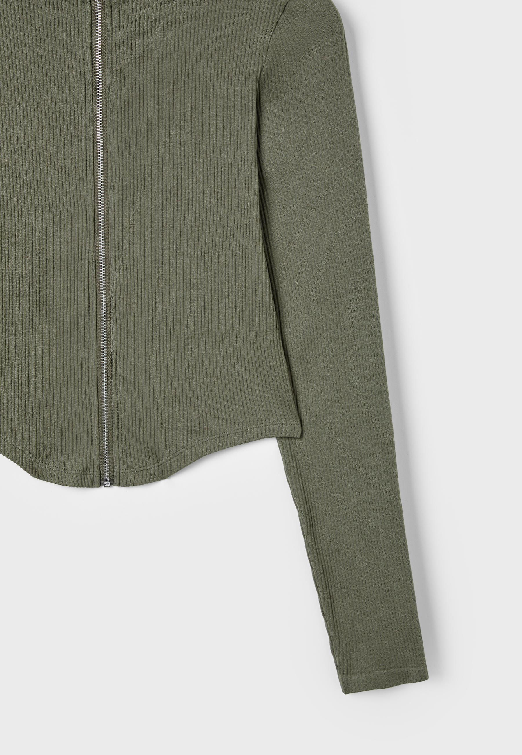 Fitted zip-up T-shirt — Khaki
