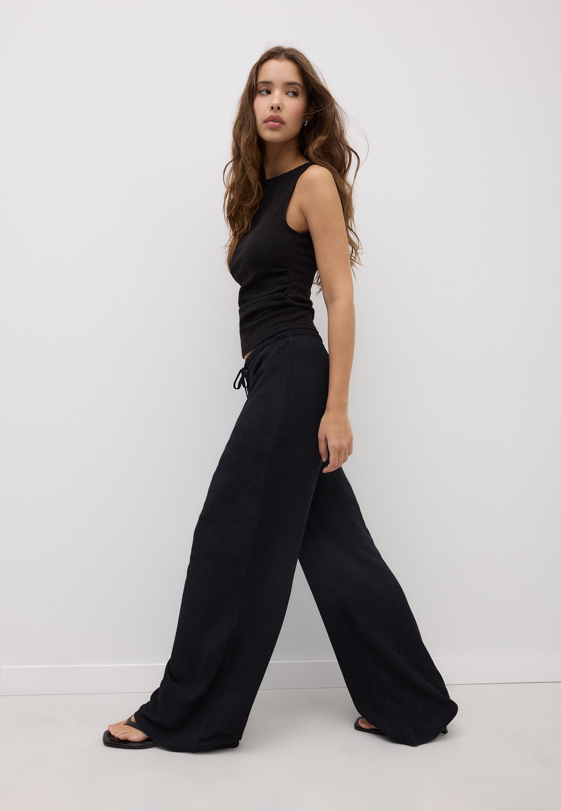 Kırışık görünümlü straight fit pantolon