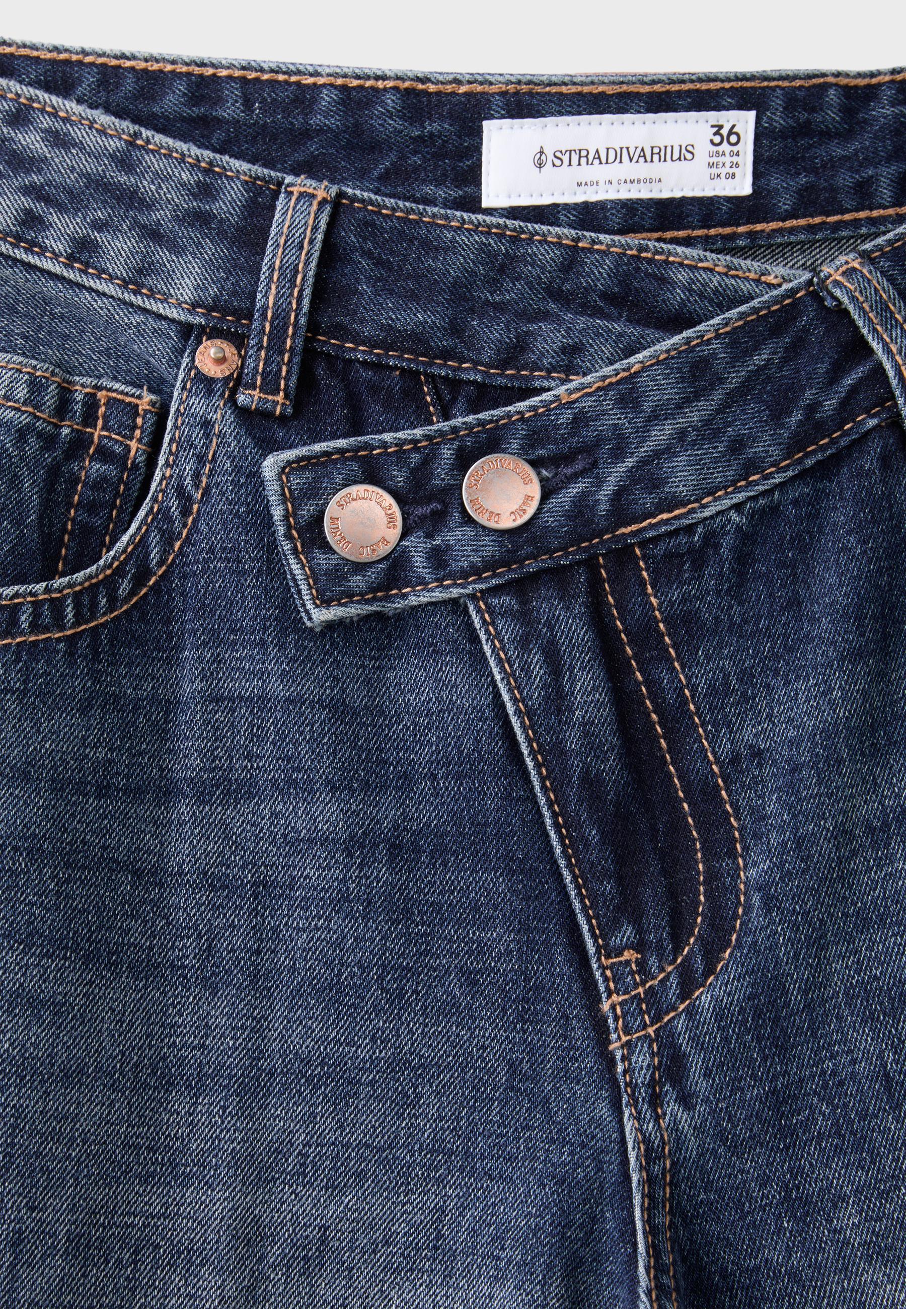 Crossover waist baggy jeans — MEDIUM DENIM WASH