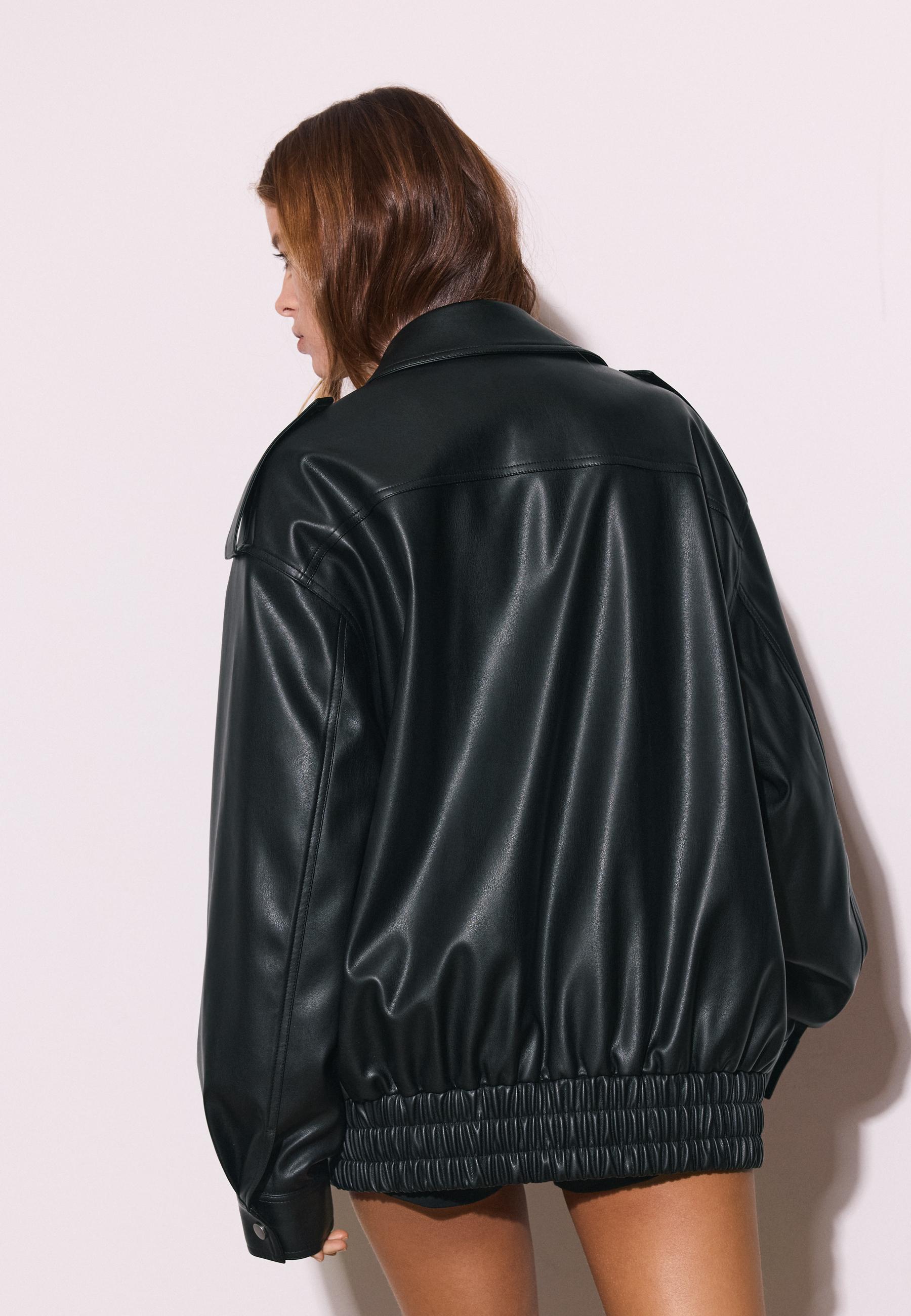 Oversize leather effect biker jacket — Black