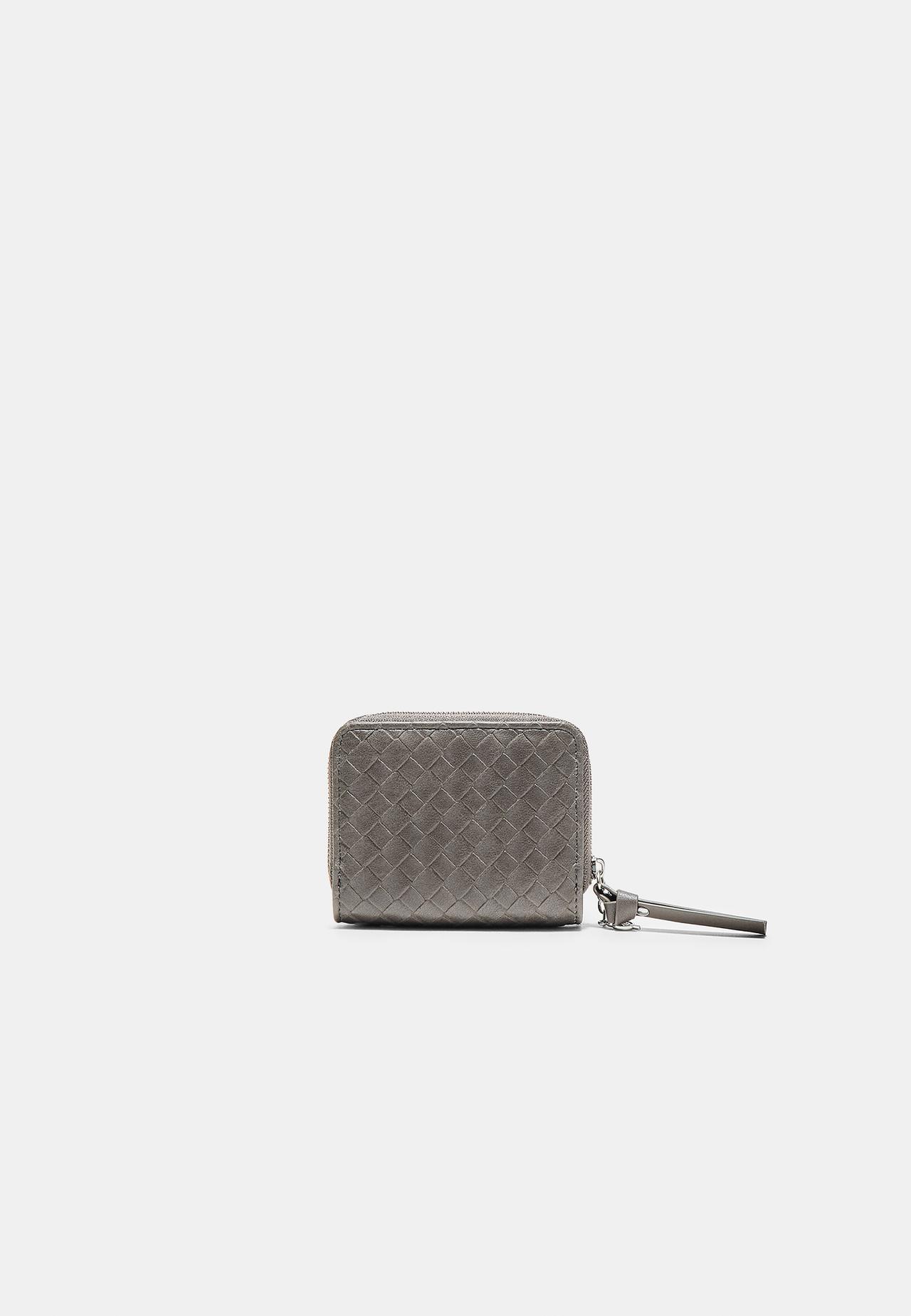 Braided effect card holder purse — Dark grey