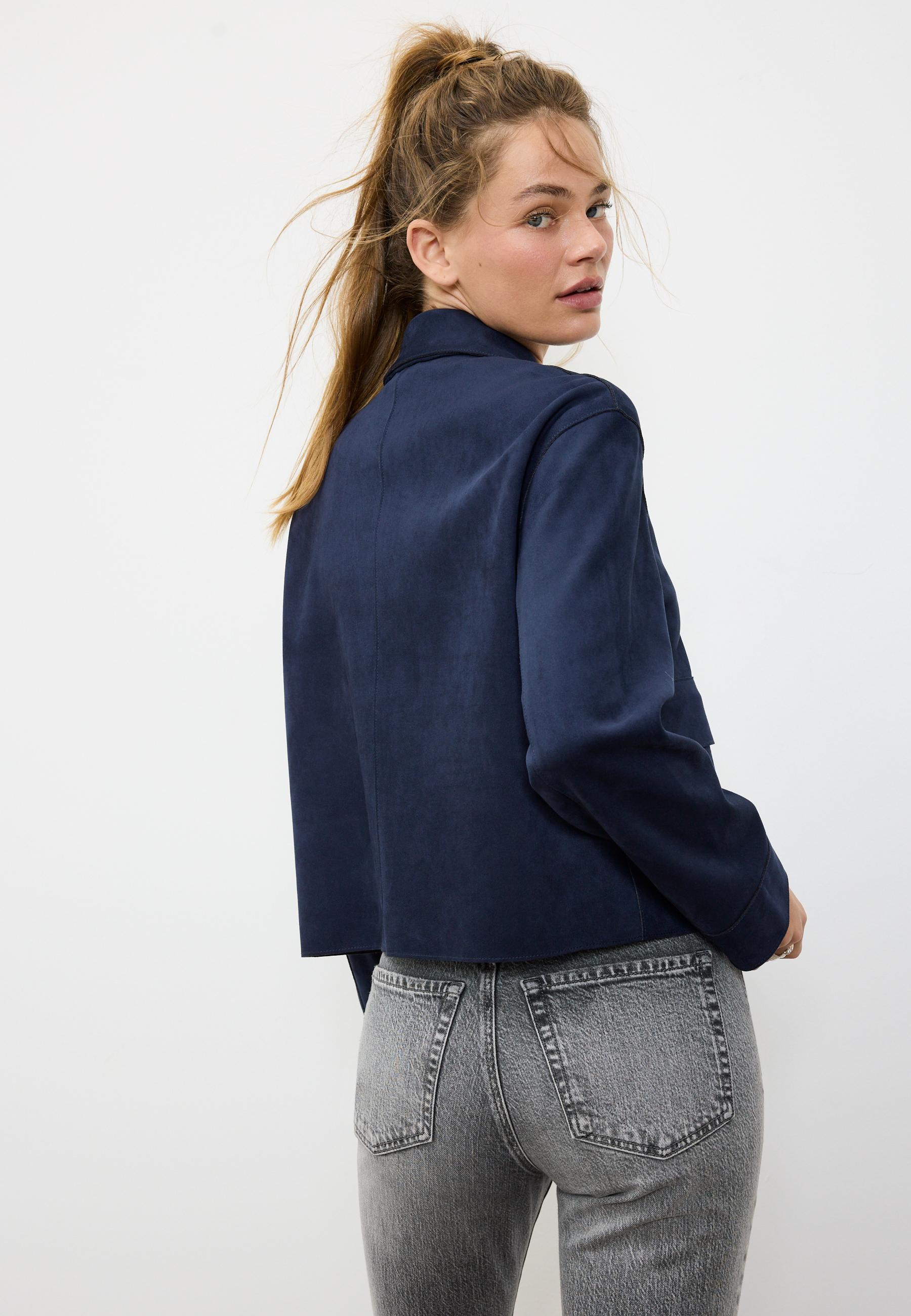 Faux suede jacket with pockets — Navy blue