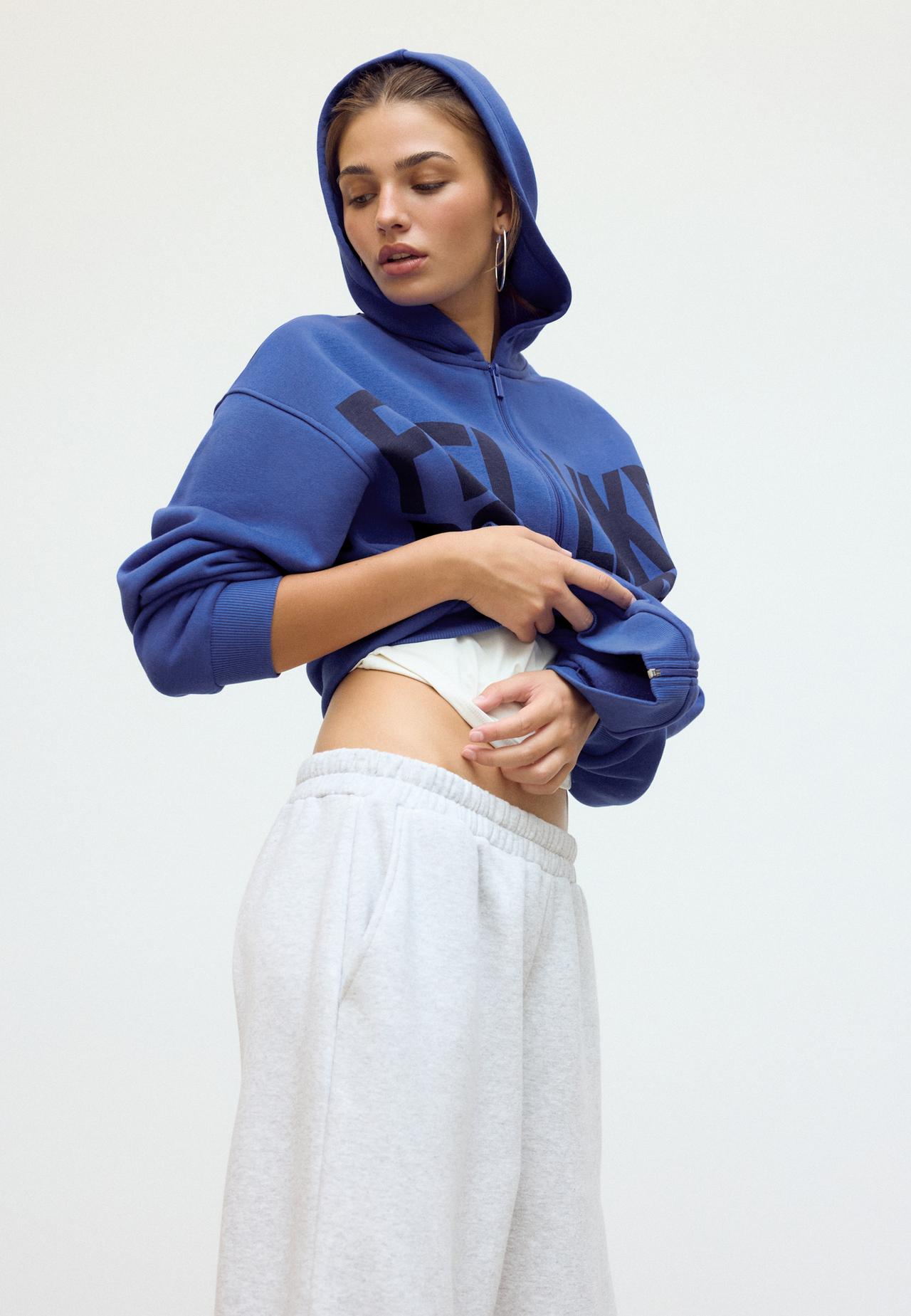 Oversize printed sweatshirt with hood — Electric blue