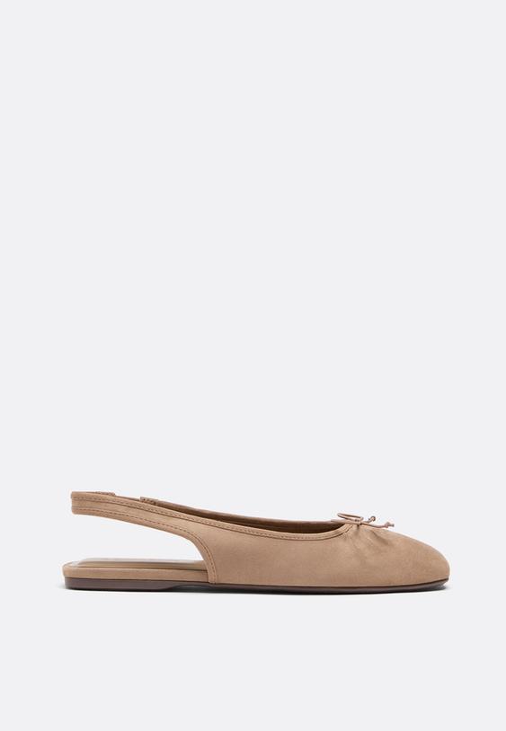 Stradivarius Faux Suede Slingback Ballet Flats Beige 7