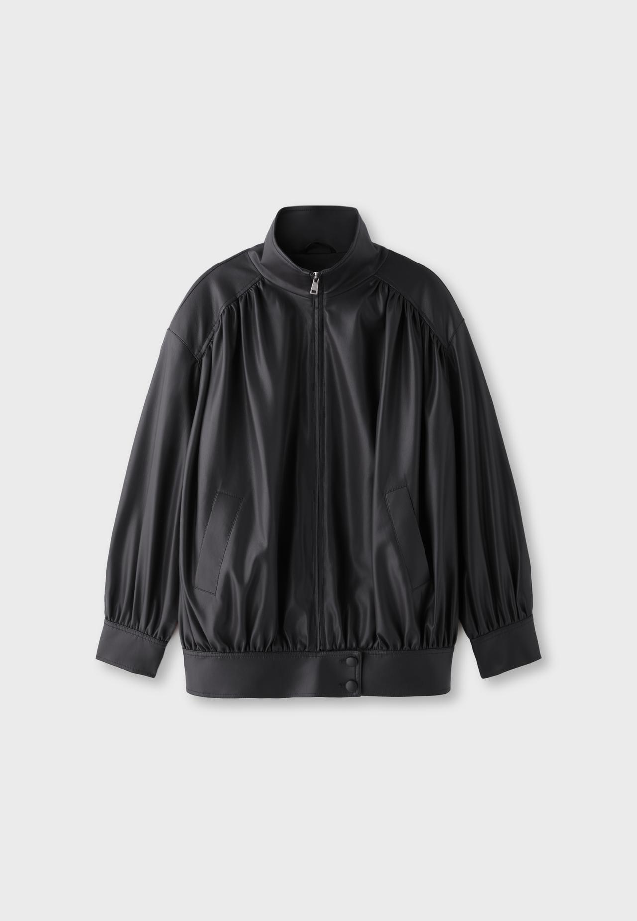 Gathered leather effect jacket — Black