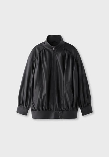 Gathered leather effect jacket — Black 7
