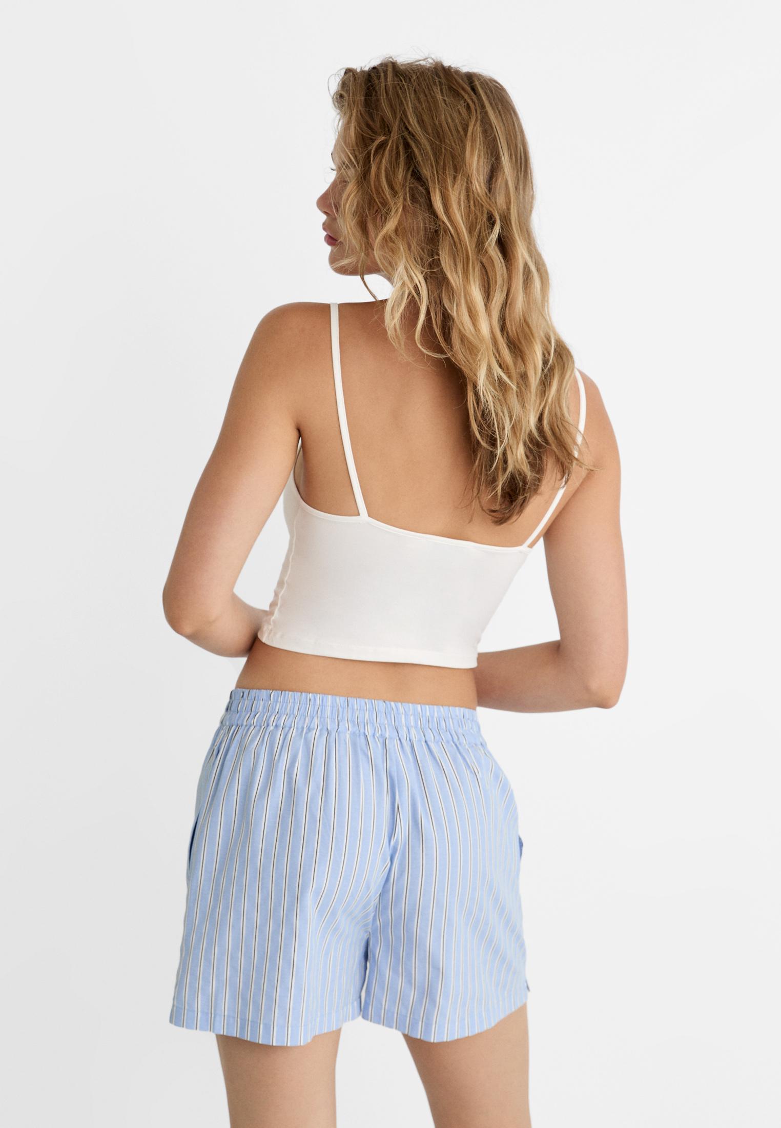 Striped poplin shorts with elasticated waistband — Sky blue
