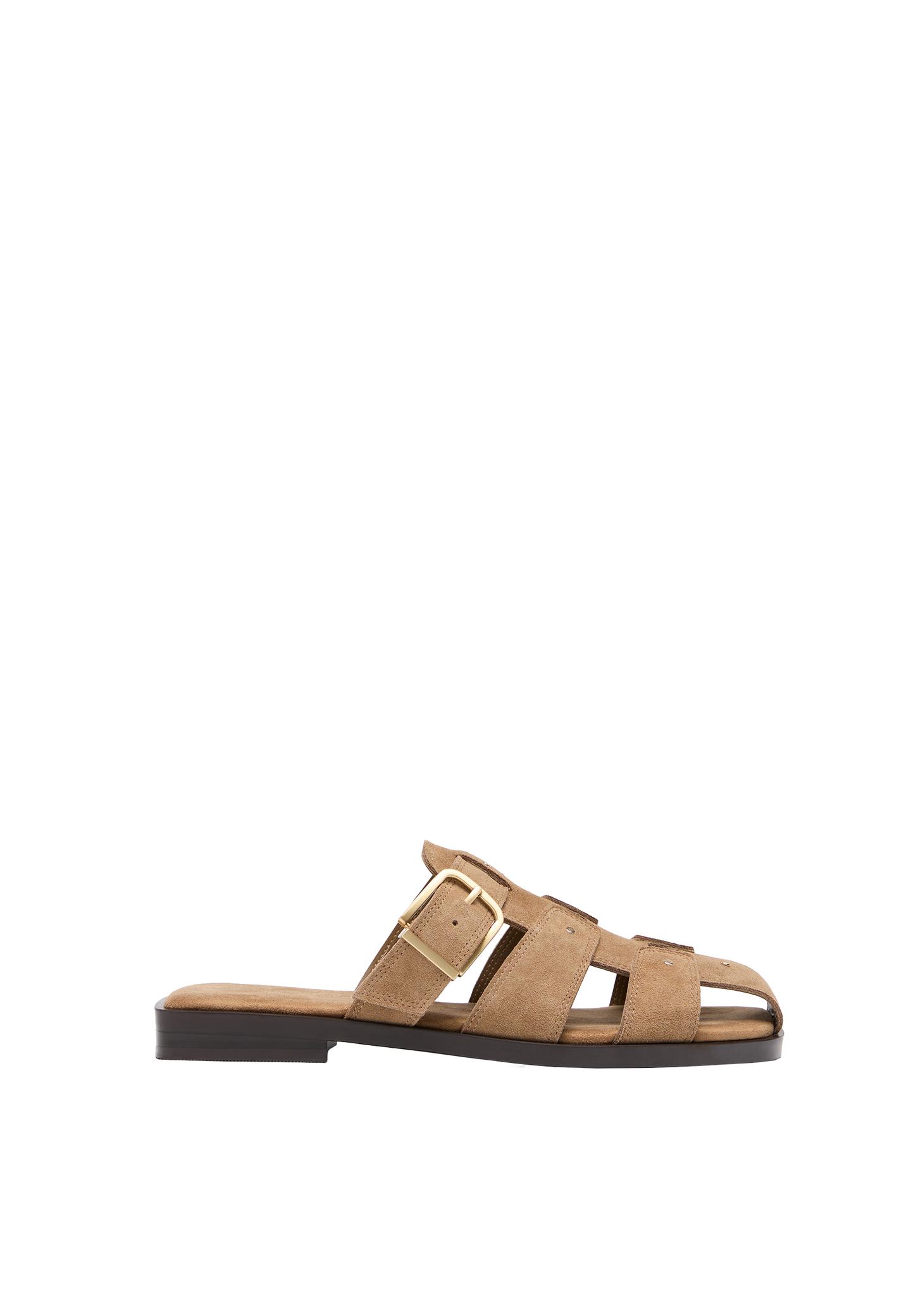 Bantlı ve tokalı, arkası açık deri ayakkabı - Görsel 5