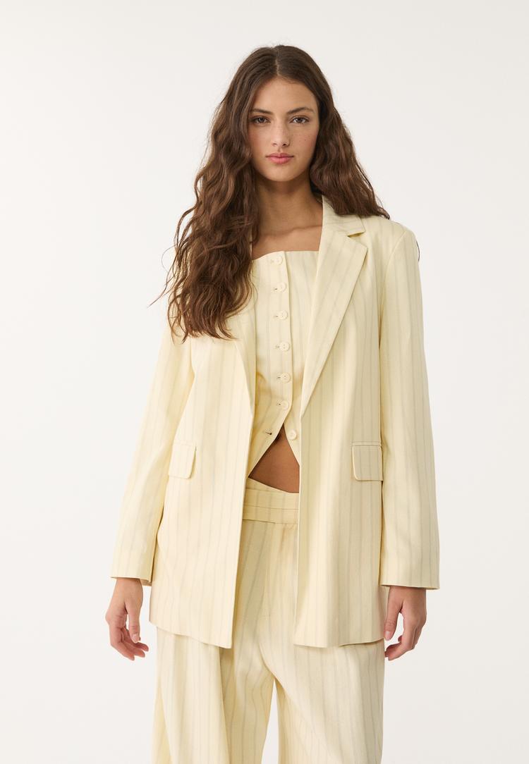 regular striped linen blend blazer