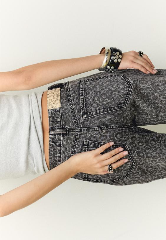 straight wide leg leopard print jeans