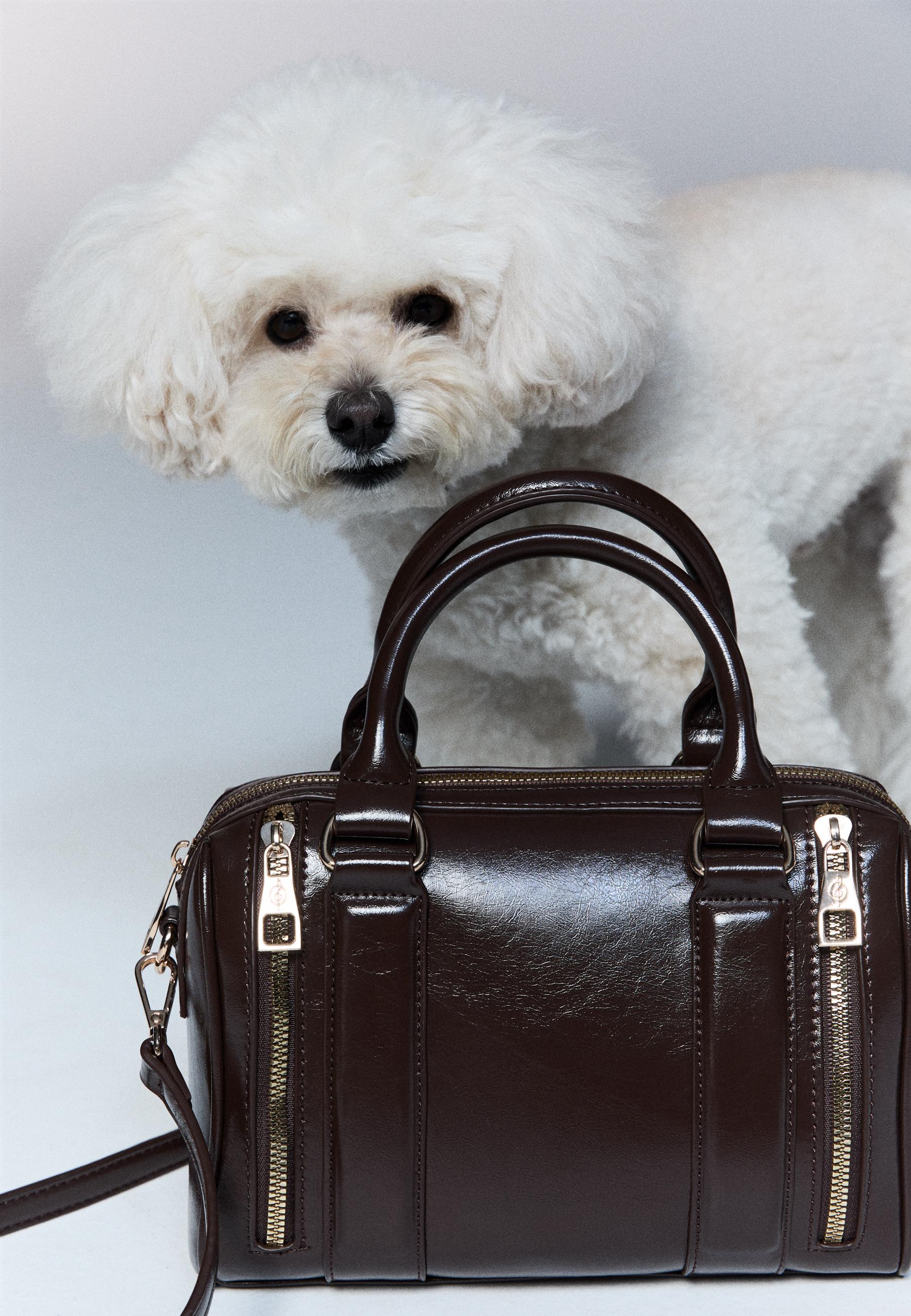 Leather effect bag with zips — Brown