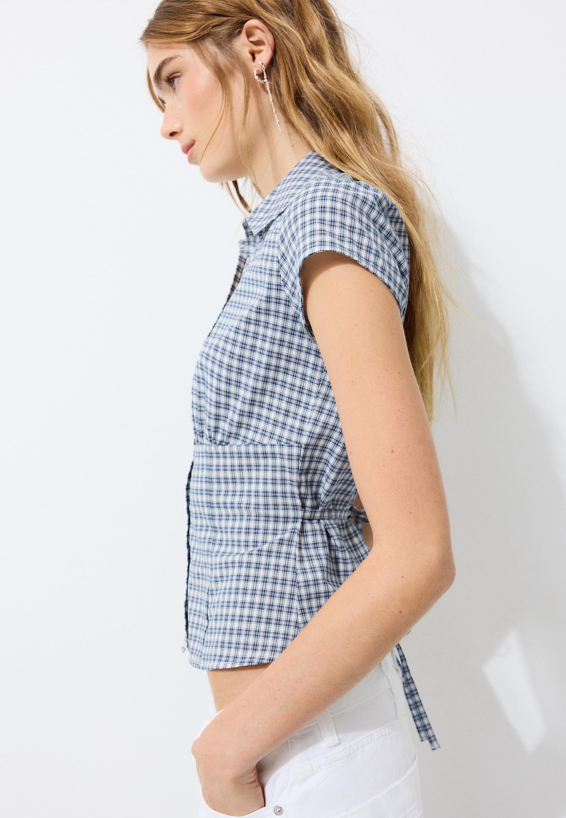 Short sleeve under-bust seam shirt — Navy blue