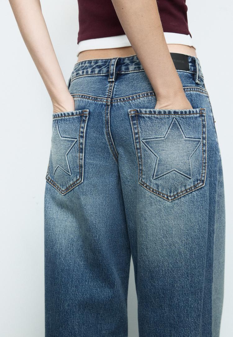 jeans low waist wide leg estrellas