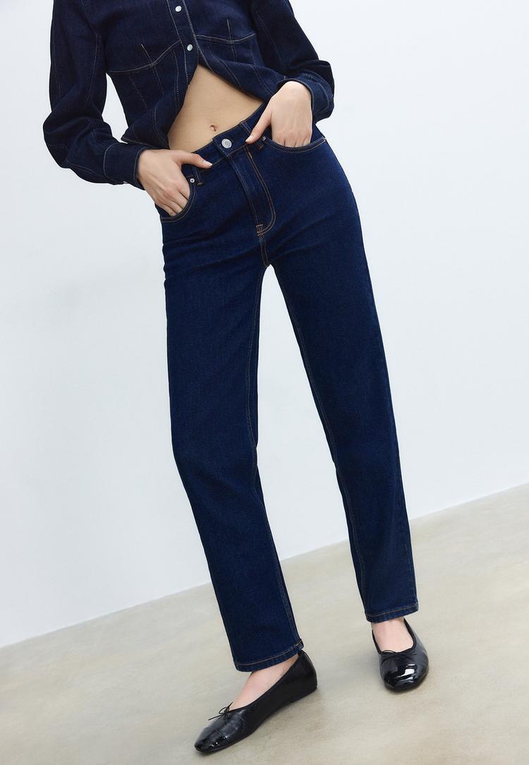 Stradivarius D10 Τζιν Mom Slim Fit Σκούρο Μπλε 44