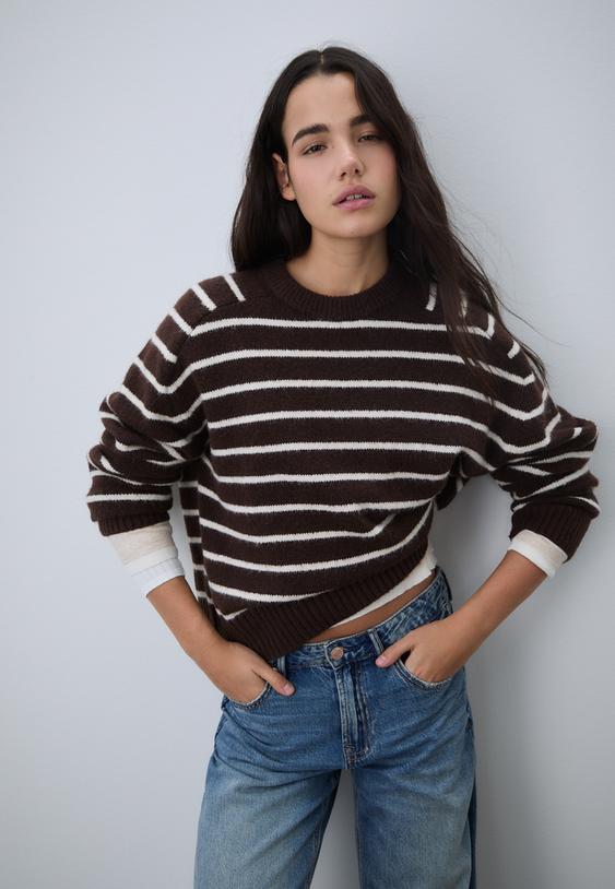 Stradivarius Basic Soft Knit Jumper Brown L
