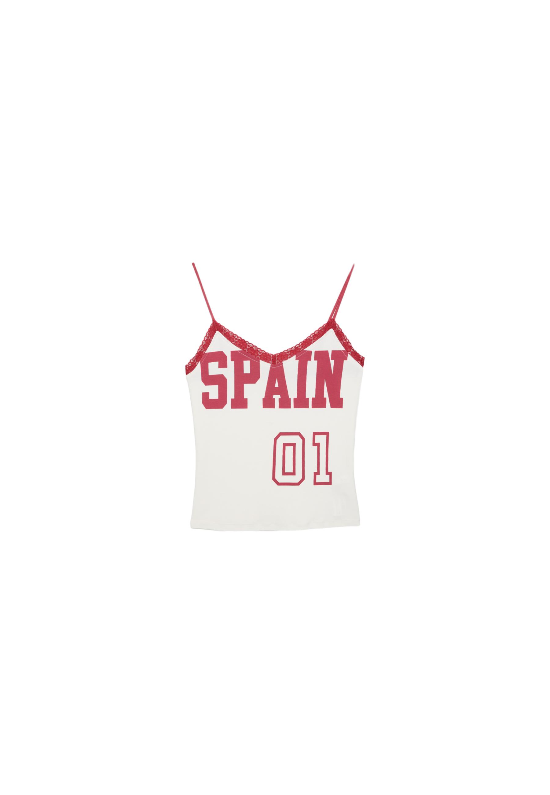 Printed lace trim strappy top — White