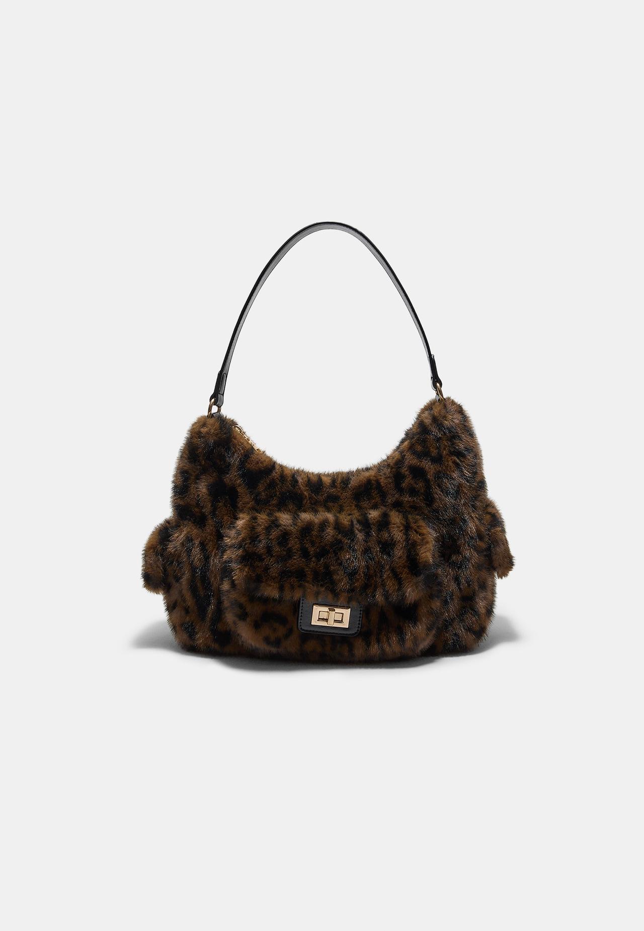 Faux fur pocket shoulder bag — Brown