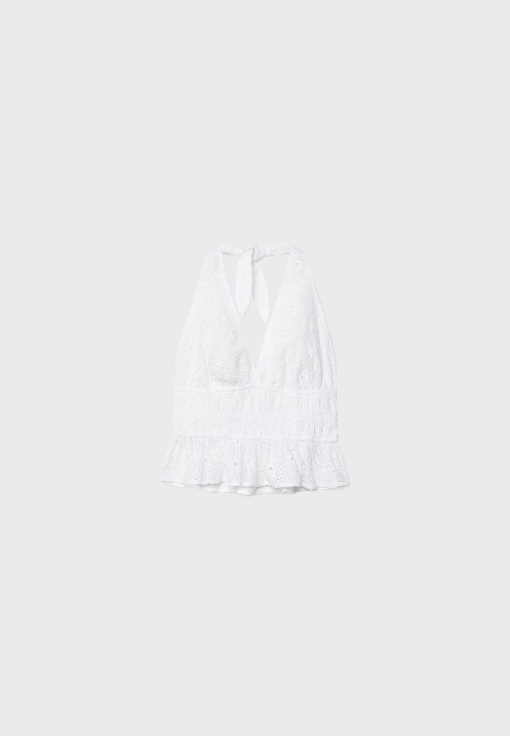 Top z dekoltem halter z haftem