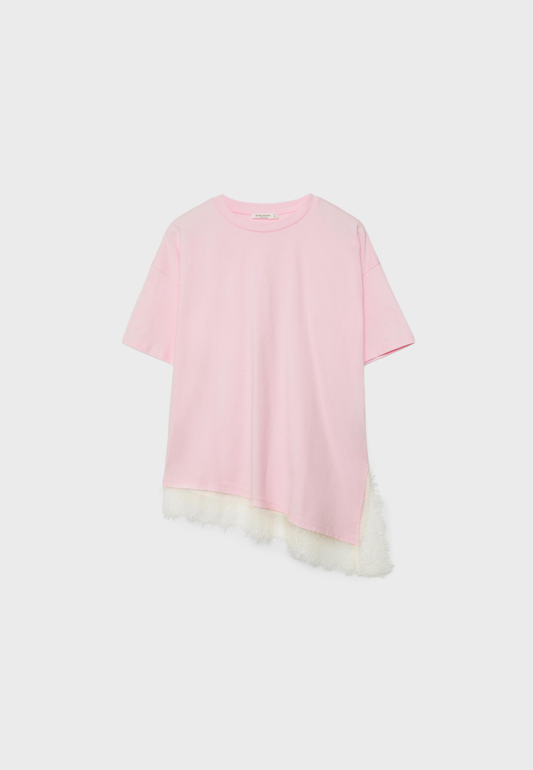 Short sleeve T-shirt with lace hem — Pastel pink