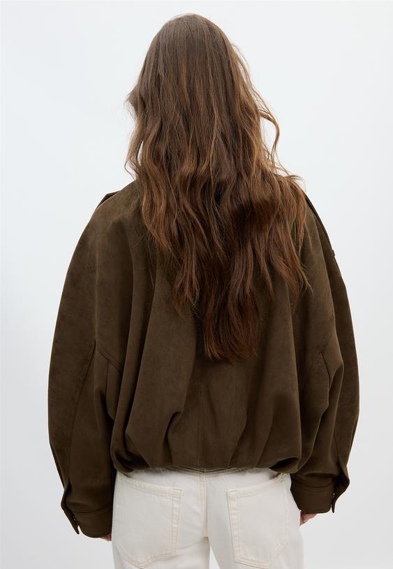 Stradivarius Oversize Faux Suede Jacket Brown M