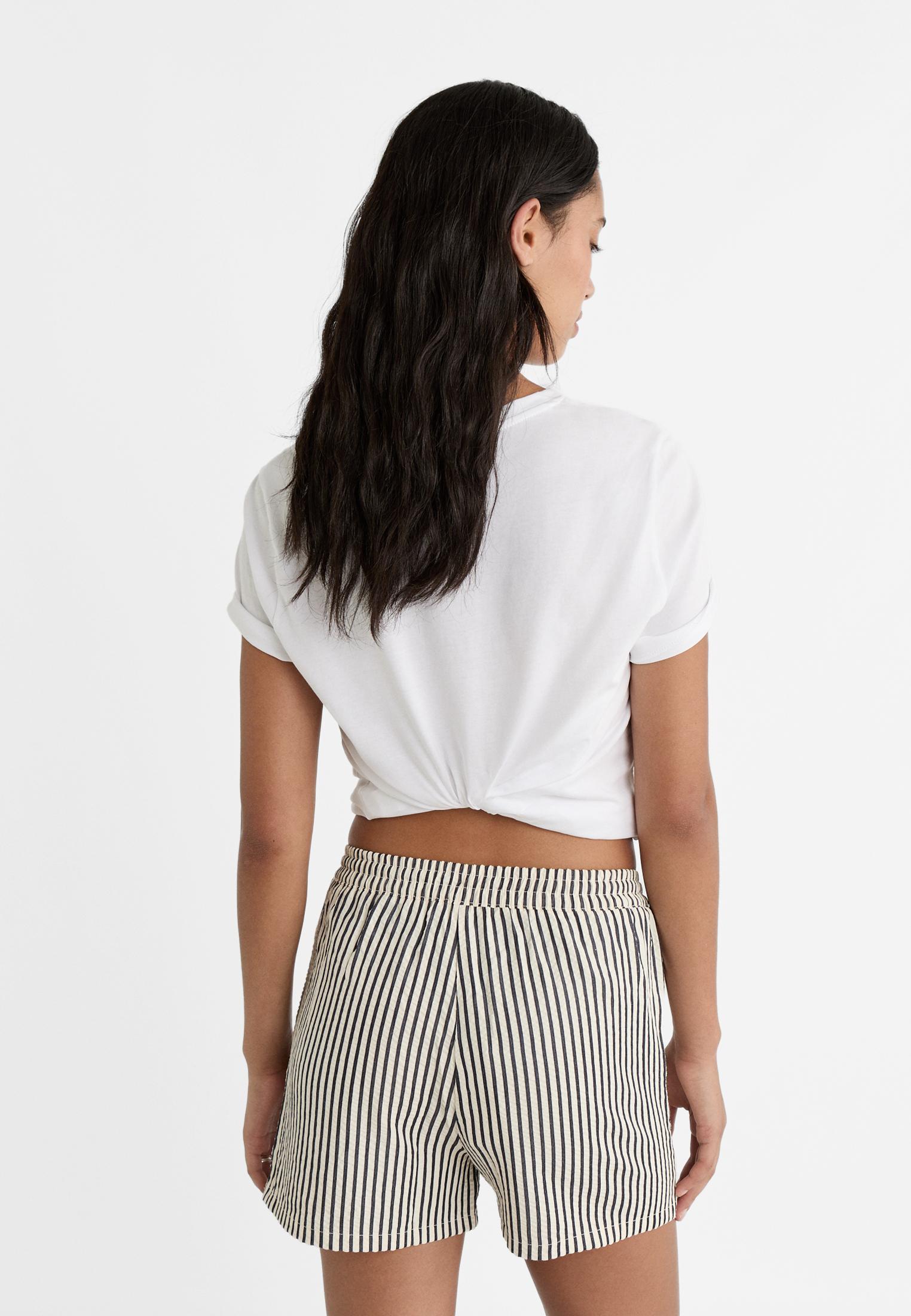 Black and white striped shorts womens best sale