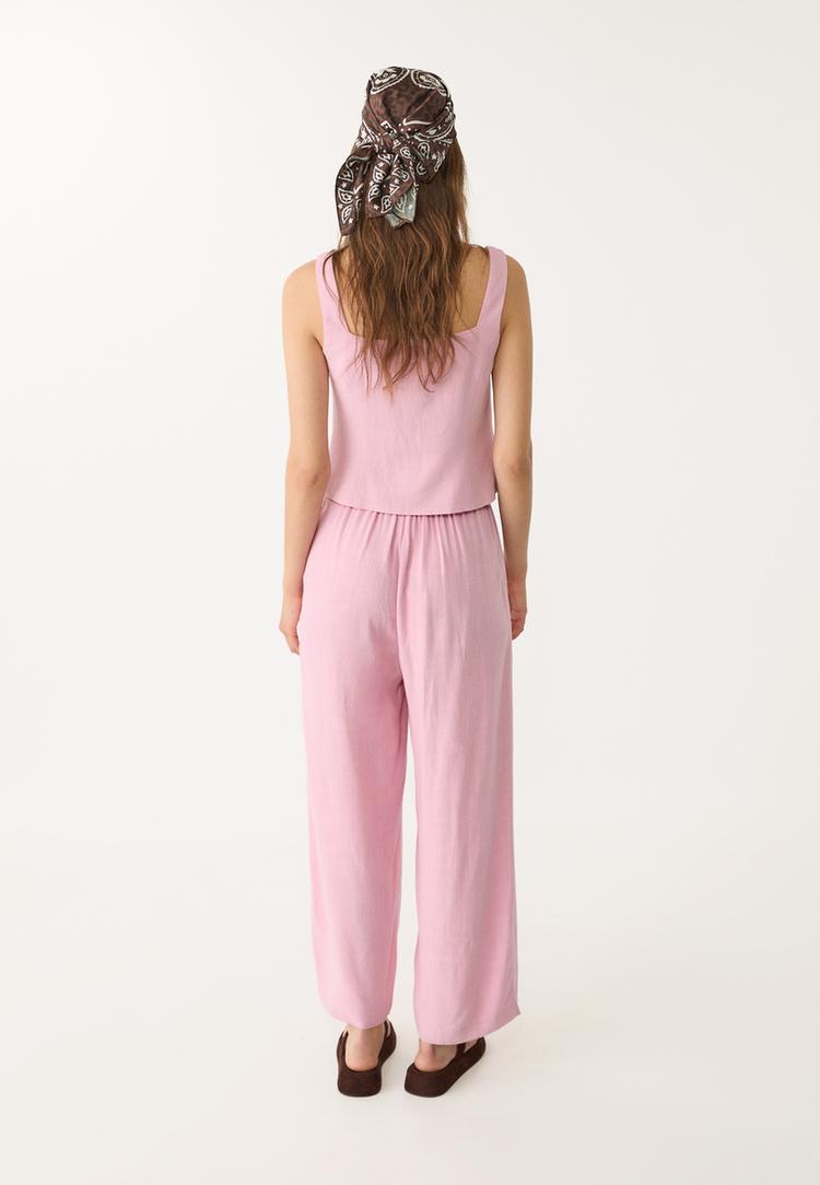 pantalon culotte pinzas con lino