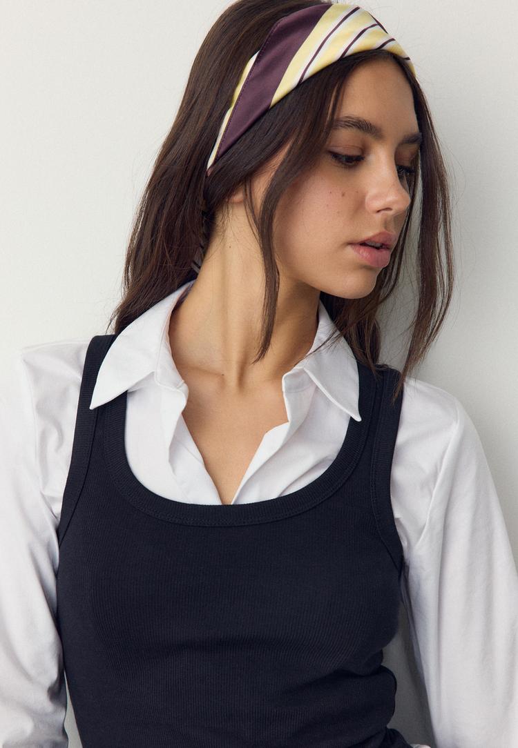 Stradivarius Μαντήλι Με Ρίγες Αντίθεσης Χρυσαφί Os φωτογραφία