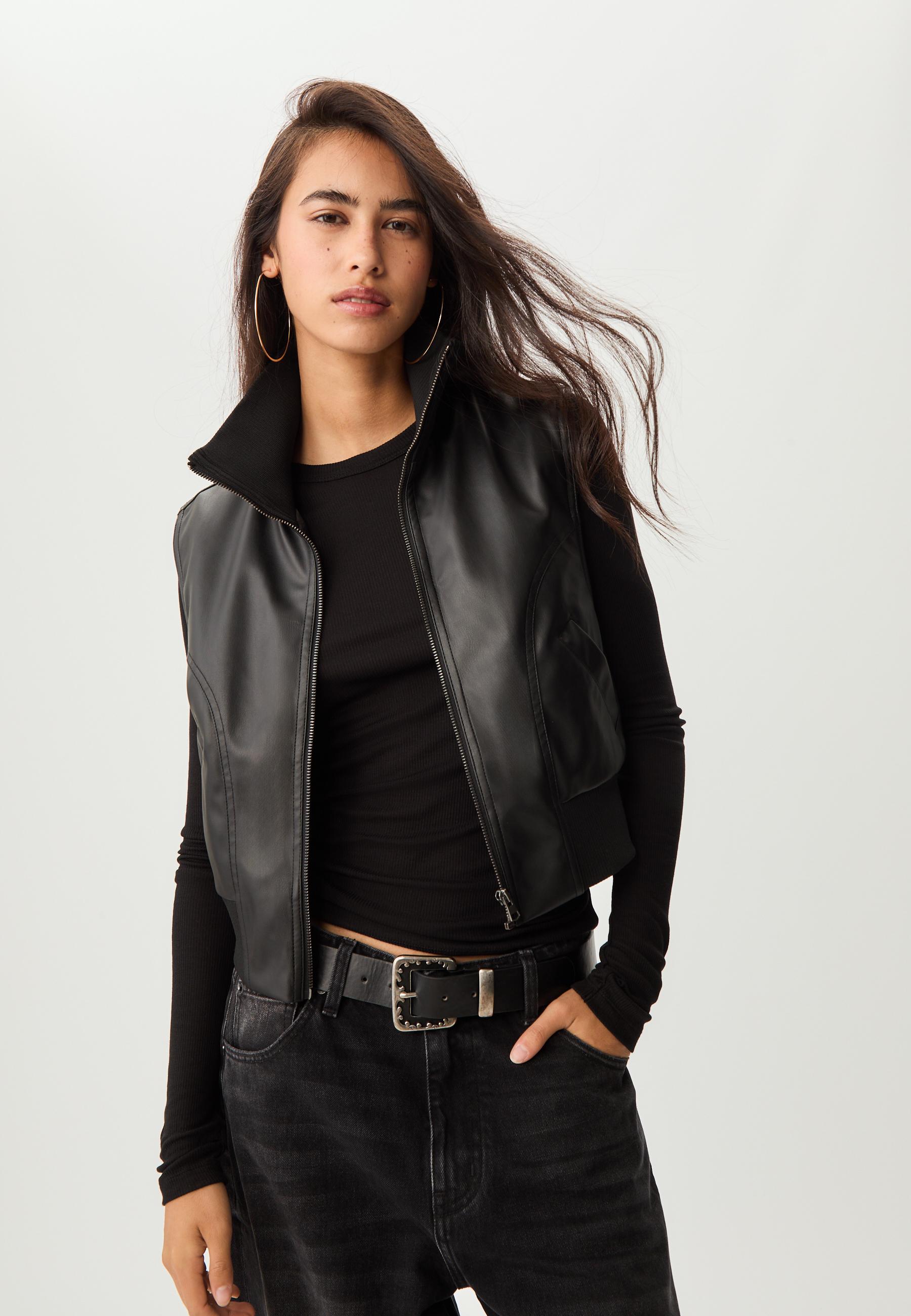 Leather effect gilet with matching ribbing - Women's fashion