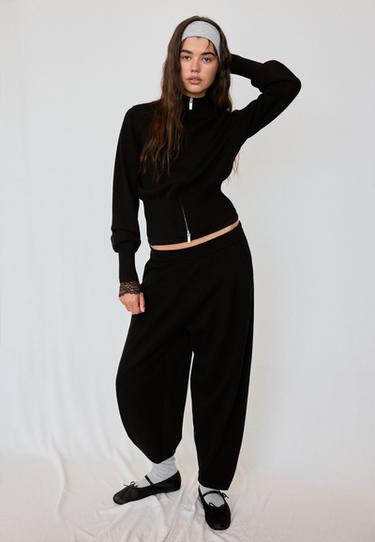 Fitted zip-up knit cardigan — Black 2