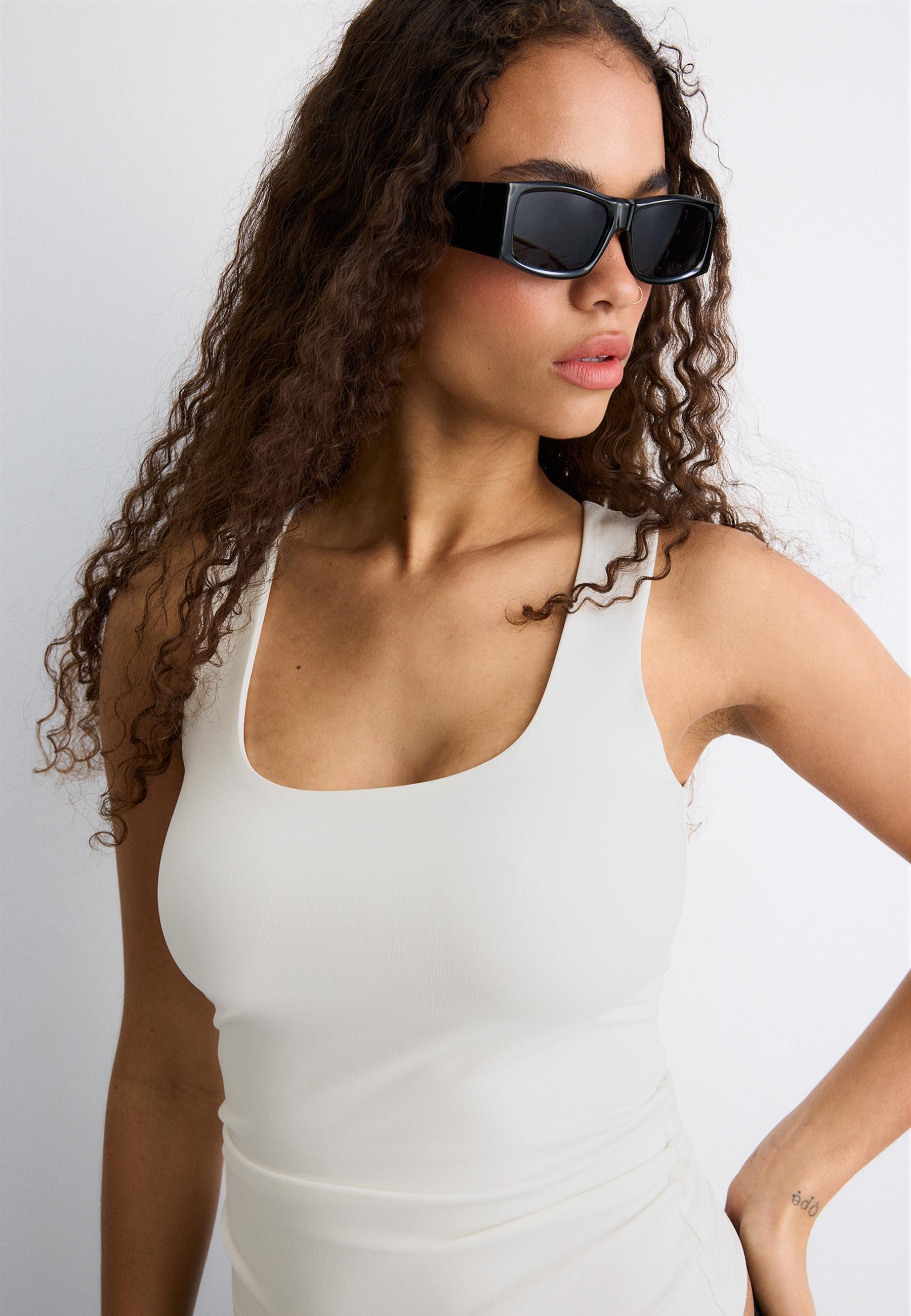 Polyamide wide-strap T-shirt — Ecru