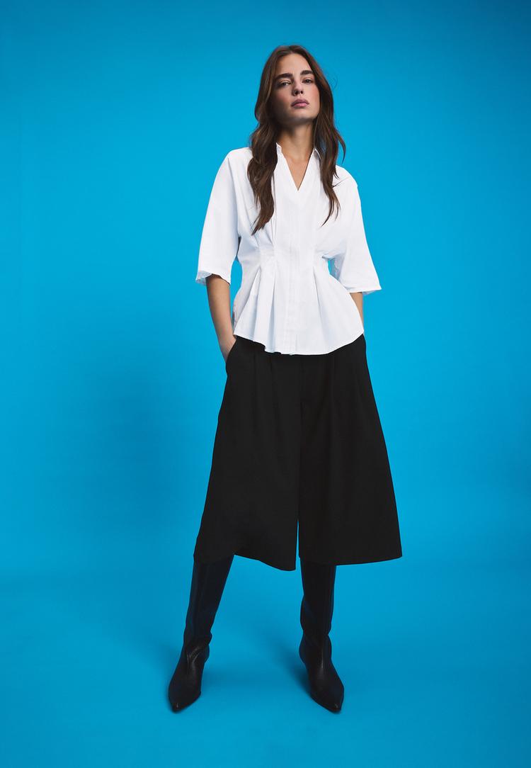 Stradivarius Taillierte Bluse Mit Falten Und Kimonoärmeln Weiß Xs