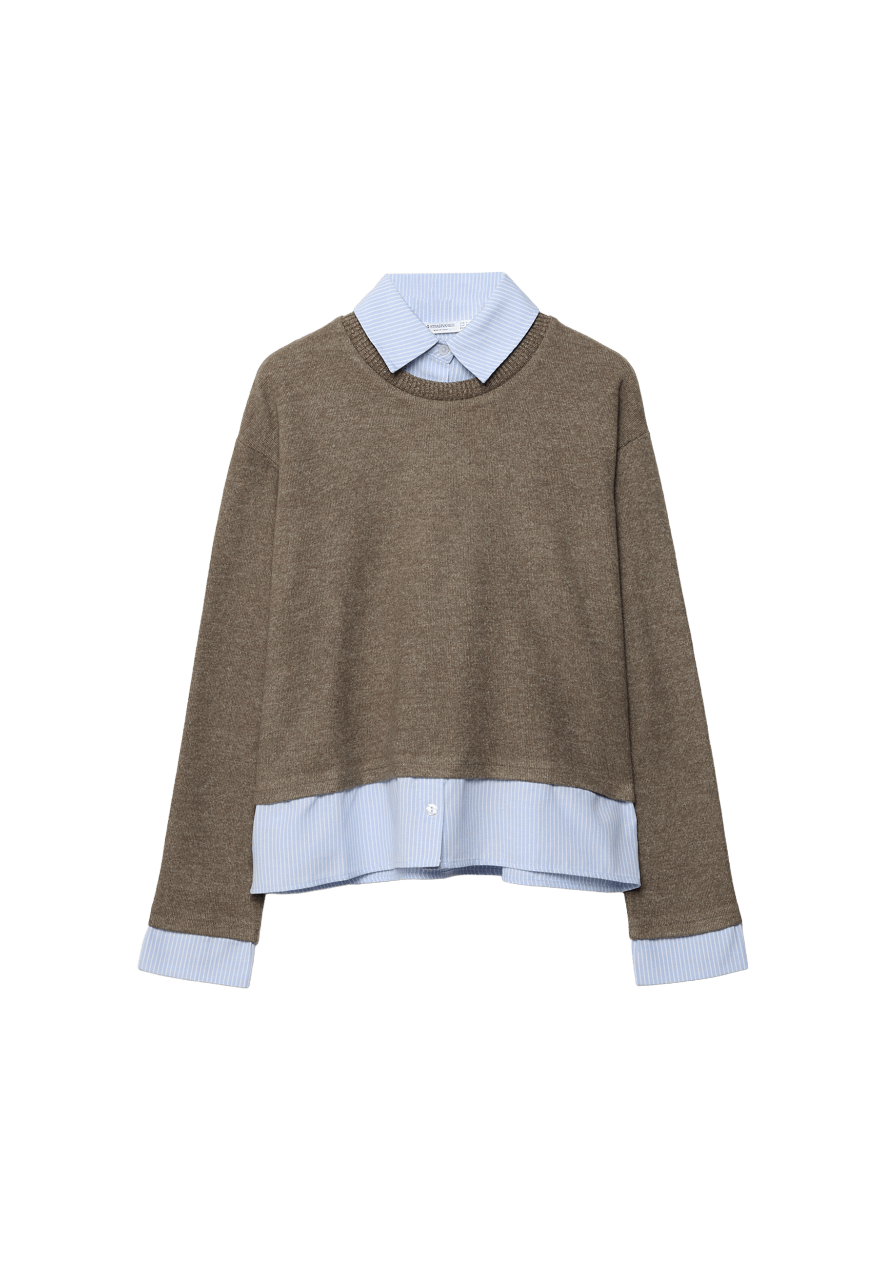 Bi-material knit T-shirt — Brown