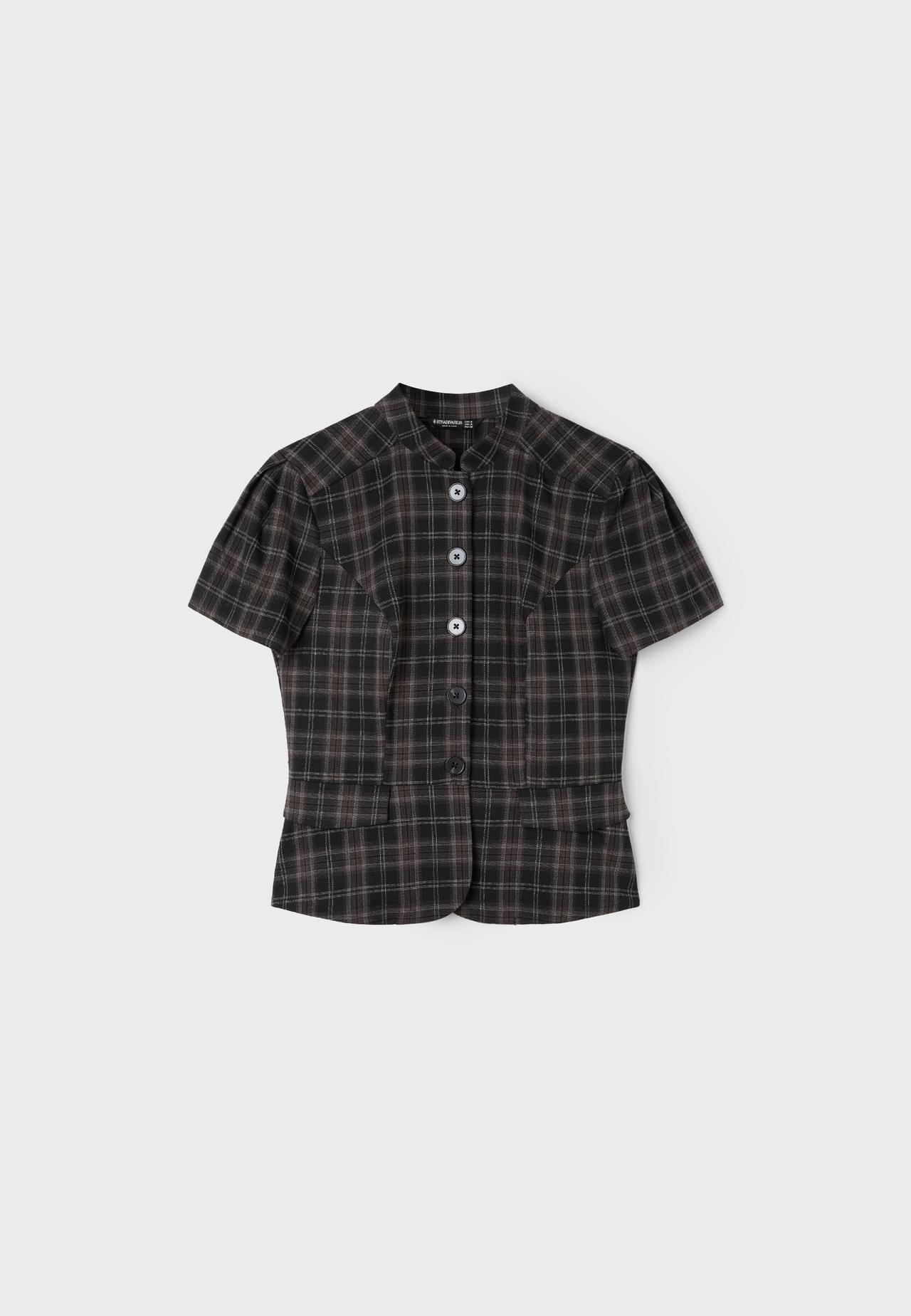 Fitted checked short sleeve shirt — Black