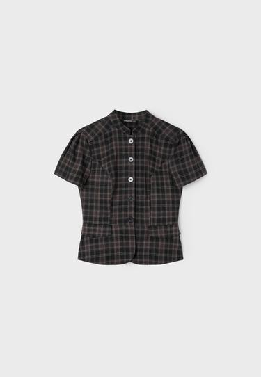 Fitted checked short sleeve shirt — Black 6