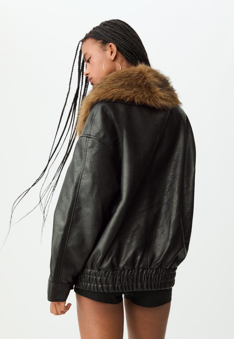 leather effect jacket with contrast collar