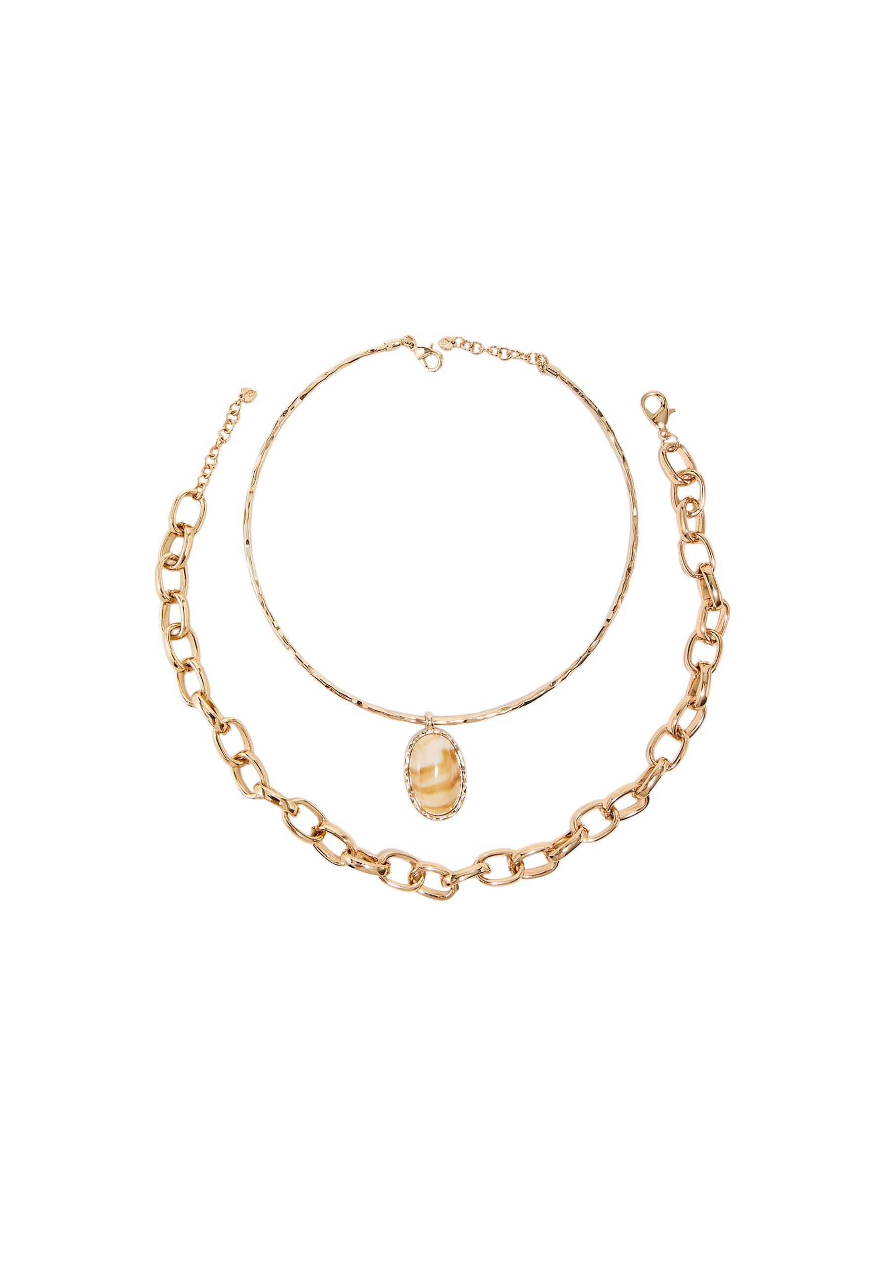 Double necklace set with pendant — Gold