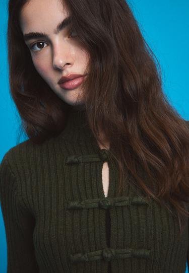 Fringed knit cardigan — Khaki 4