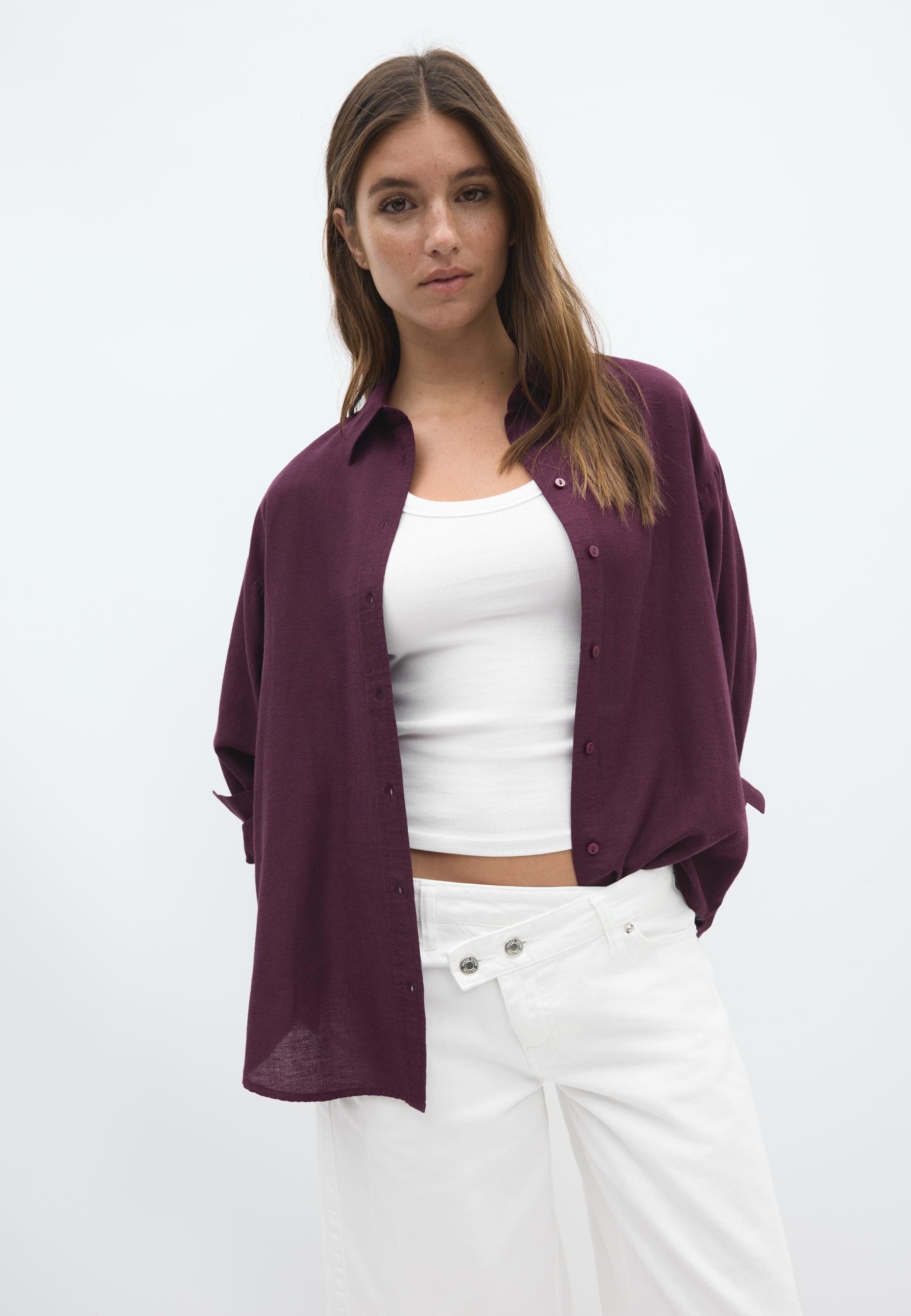 Linen-effect flowing shirt — Purple