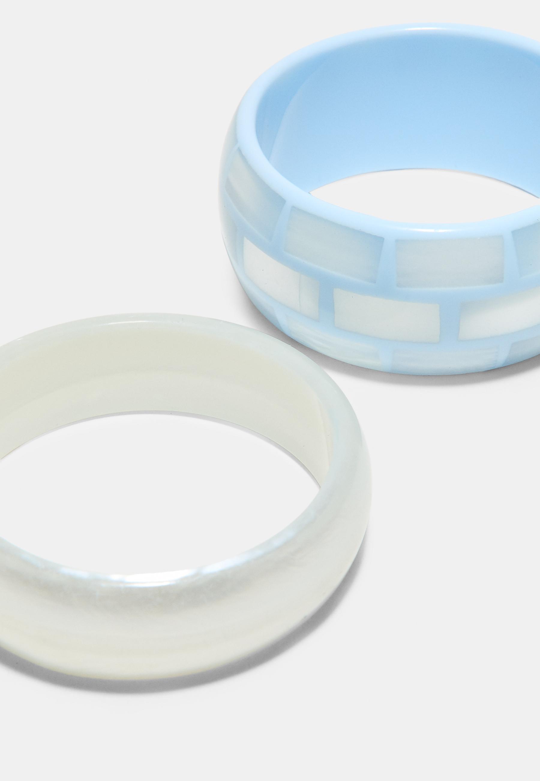 Set of 2 mother-of-pearl-effect bracelets — Blue