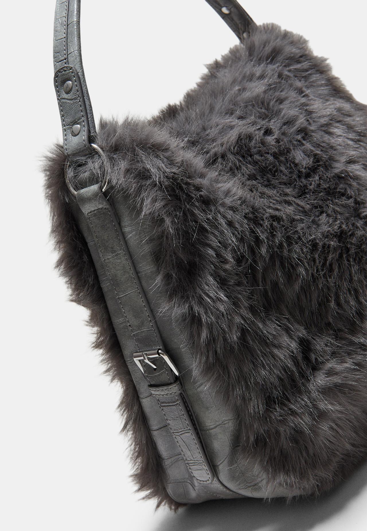 Faux fur shoulder bag — Dark grey
