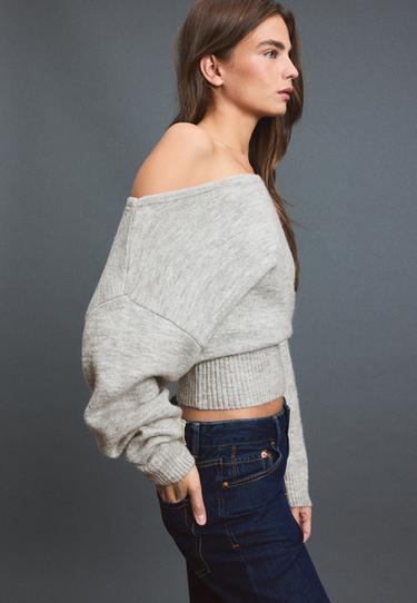 Boat neck knit jumper — Grey melange 2